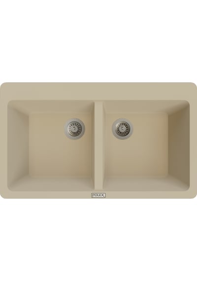 Polex Cristalüx Granit Evye P-N9 Bej 2 Hazneli Tezgah Altı Ve Tezgah Üstü Mutfak Evyesi 86x50.5 CM