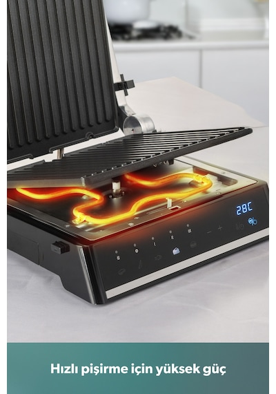 Homend Grilliant 1341h Inox Gövdeli, Döküm Plakalı, 5 Programlı, Led Ekranlı Tost Ve Izgara Makinesi