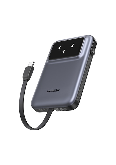 Ugreen Uno Dahili Kablolu 10.000 Mah 30w Hızlı Şarj Powerbank, Siyah, 35603b Gri