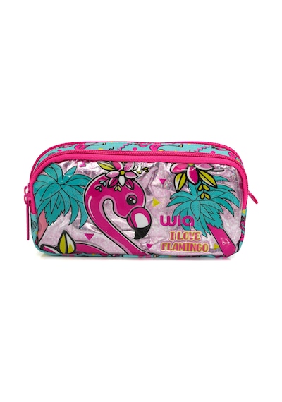 Wia 3 Bölmeli Palm Flamingo Çanta Seti Turkuaz Okul Çantası+termoslu Beslenme Çantası+kalemlik Pembe