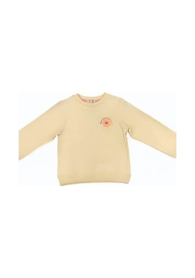 Kız Çocuk Çiçek Desenli Pamuklu Sweatshirt-14280 Bej