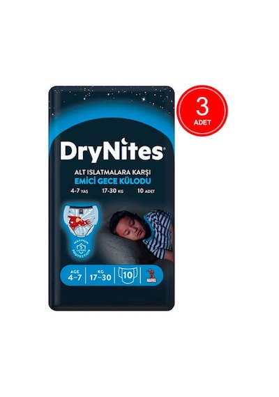 Drynites Erkek Emici Gece Külodu 17-30 KG 4-7 Yaş 3 x 10 Adet 3'lü