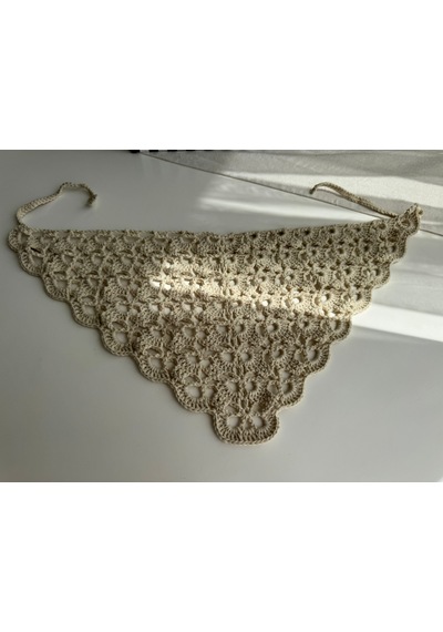 Kadın El Örgüsü Üçgen Saç Bandana / Bel Aksesuarı Bej
