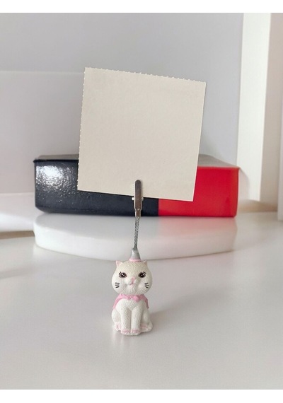 Pelerinli Kedi Not - Fotoğraf Tutuculu Obje Pembe Beyaz