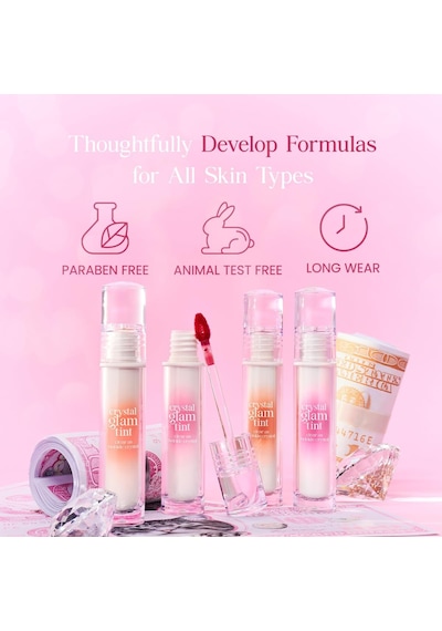 Yapışkanlık Hissi Vermeyen Yoğun Işıltılı Tint Crystal Glam Tint 15 Grooming Peach Opal Çok Renkli