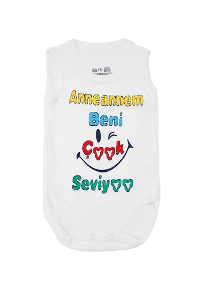 Bebegen Unisex Beyaz Anneannem Beni Çok Seviyor Yazılı Askılı Zıbın Çok Renkli