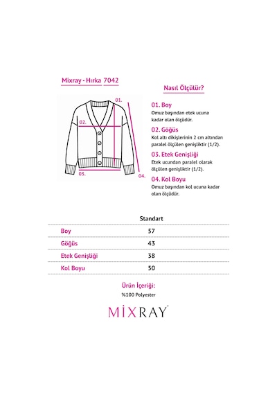 Mixray 7042 Kadın Yumuşak Dokulu Fitilli Düğmeli Triko Hırka Krem