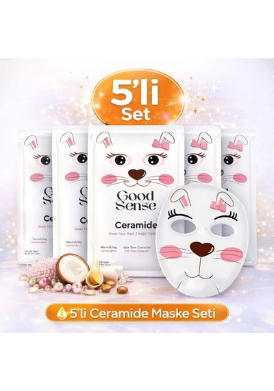 5 Li Rabbit Ceramide Kağıt Yüz Maskesi Nemlendirici Cilt Bariyeri Güçlendirici Set