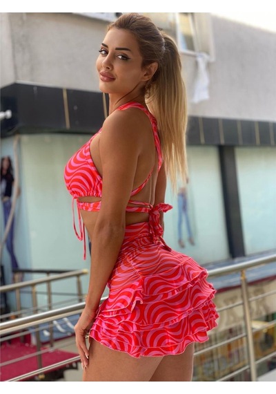 Pink Life Pembe Kırmızı Etekli Takım Pembe