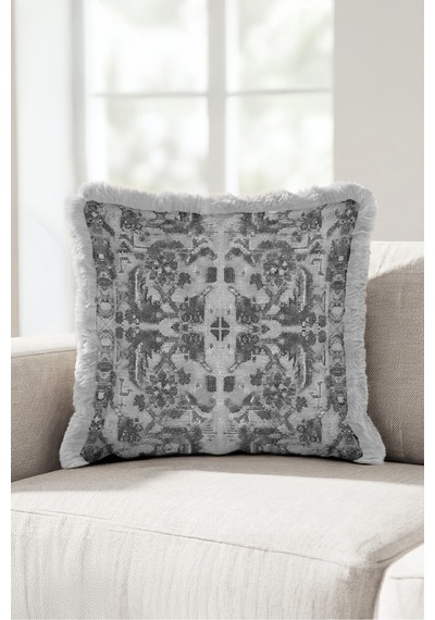 Damask Motifli Saçaklı Yastık Kılıfı - Klasik Etnik Modern Antrasit Krem Püsküllü Kırlent Kılıfı Sessiz Lagün Halo Damask Motifli Saçaklı Yastık Kılıfı - Klasik Etnik Modern Antrasit Krem Püsküllü Kırlent Kılıfı Sessiz Lagün Halo