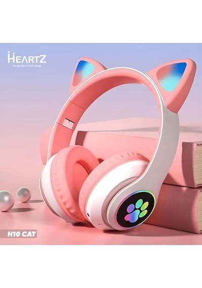 H10 Cat Kedili Led Işıklı Kafaüstü Bluetooth Kulaklık Toz Pembe 50 x 22