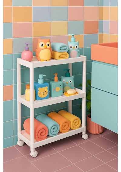 Flex Elite Pro 3 Katlı Beyaz Tekerlekli Çok Amaçlı Raf Ünitesi Banyo, Mutfak & Organizer - S-75 Beyaz