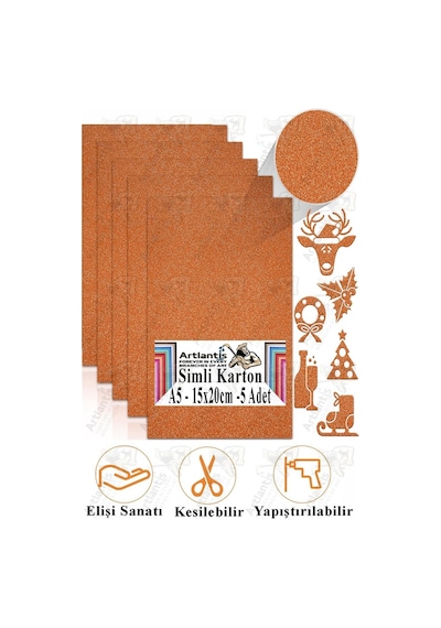 Simli Karton A5 15x20 Cm 5 Li 1 Paket Simli Fon Kartonu Parıltılı Kağıt Anasınıfı Kreş Etkinlik Proje Dekoratif Turuncu