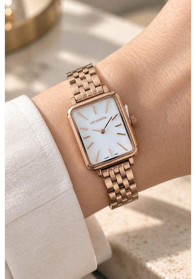 Lee Cooper Rose Gold Çelik Bilezik 20,5 Mm Dikdörtgen Kadın Kol Saati, Taşlı Bileklik Hediyeli