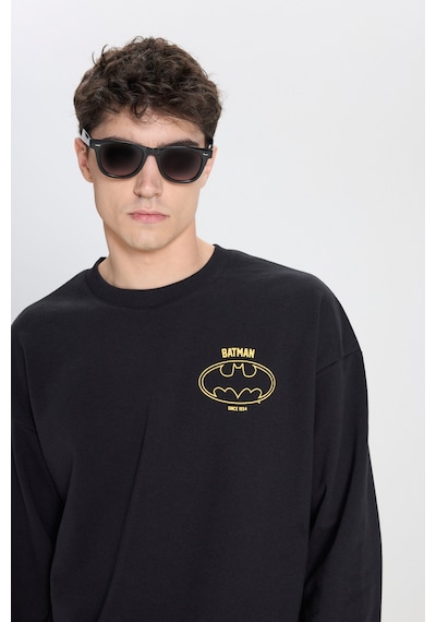 AC&Co / Altınyıldız Classics Erkek Sıyah Batman Lisanslı 3 İplik Loose Fit Bol Kesim Pamuklu Bisiklet Yaka  Sweatshirt Siyah