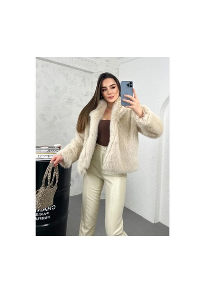 Sinemkivanc Co Kadın Suni Kürk Ceket Astarlı Slim Fit Taş Taş