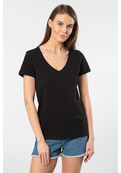 Wtshirt Milano Kısa Kol Derin V Yaka Kadın T-shirt Siyah 001