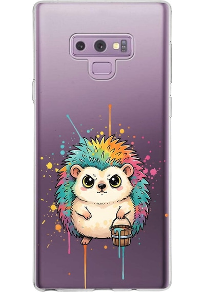 Samsung Galaxy Note 9 İle Uyumlu Splash Kirpi Tasarımlı Şeffaf Silikon Kılıf Şeffaf