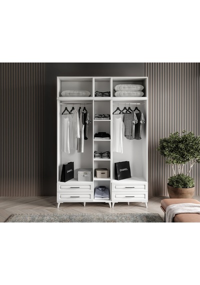 GuneyStore Gözde 5 Kapaklı Yüklüklü Komple MDF Beyaz Gardırop