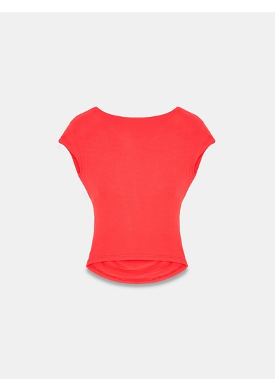 Dilvin 33157 Bra-free Drapeli V Yaka Top Kırmızı
