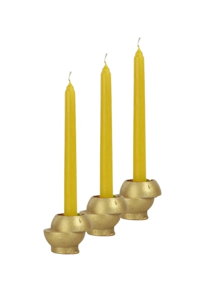 Mumluk Şamdan 3 Adet Tealight Ve İnce Mum Uyumlu Kesik Model - Altın