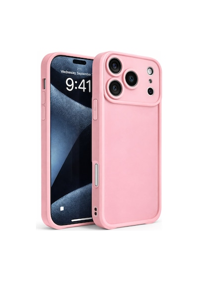 Apple Uyumlu iPhone 17 Pro Kamera Çıkıntılı Mat Silikon Telefon Kılıfı Pembe