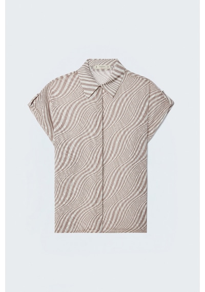 Sateen Kısa Kollu Zebra Desenli Gömlek - Bej-137642
