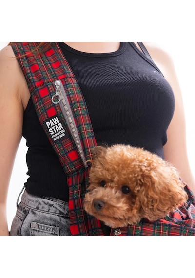 Pawstar Red Elgin Paws Crossbody Küçük Irk Köpek Çapraz Taşıma Çantası İçi Tay Tüyü