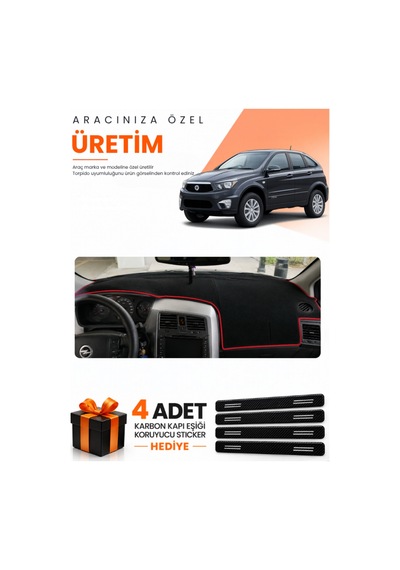 Ssangyong Nomad 2005-2012 Uyumlu Torpido Koruma Örtüsü Oto Kılıfı - Siyah Kırmızı