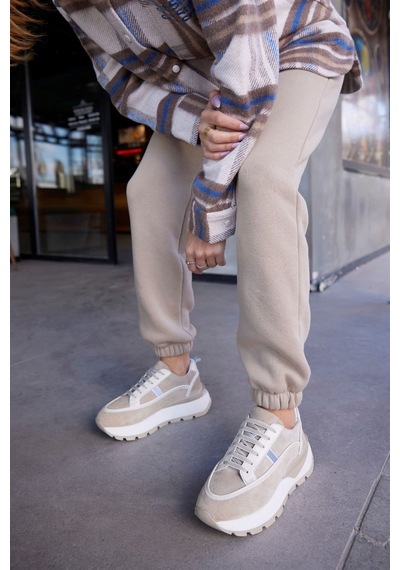 Dapne Bej Hakiki Süet Kalın Tabanlı Kadın Sneaker-Bej