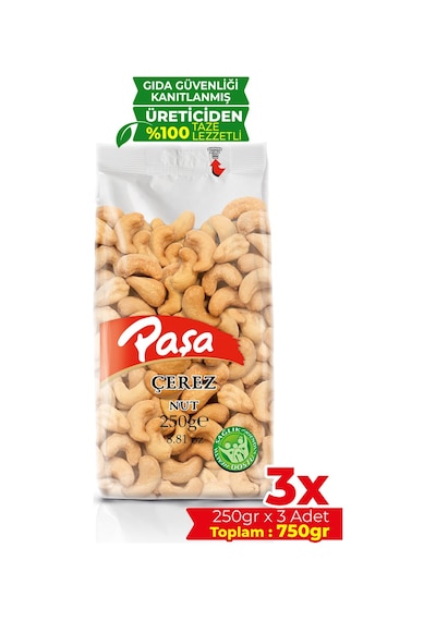 Paşa Kuruyemiş Kavrulmuş Kaju Fıstığı Şeffaf 3 x 250 G