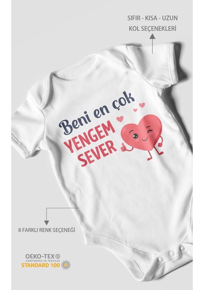 Morivokids Beni En Çok Yengem Sever Kısa Kollu Bebek Body %100 Pamuk Beyaz