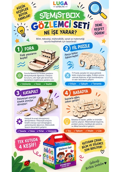 Stemist Box Gözlemci Seti - 4'lü Ahşap Stem Eğitim Seti - Aktivite Kutusu