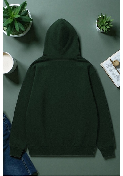 Uyguntarz Unisex Nyc Tasarım Baskılı Kapüşonlu Sweatshirt Yeşil