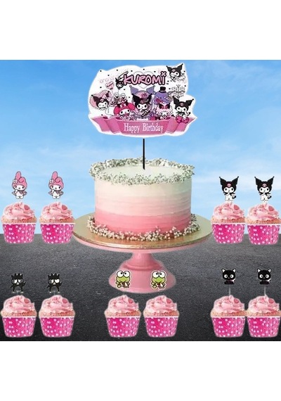 Kuromi Cake Topper Set Pasta Seti 20 Kürdan 25 Kek Kalıbı 1 Pasta Üstü Büyük Doğum Günü Pasta Süsü +3