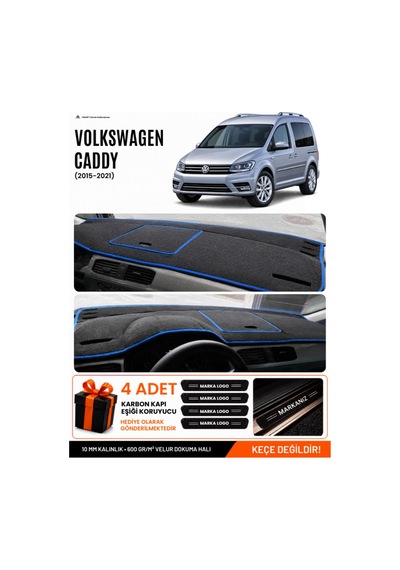 Volkswagen Caddy 2015-2021 Uyumlu Torpido Örtüsü, Torpido Kılıfı - Siyah Mavi