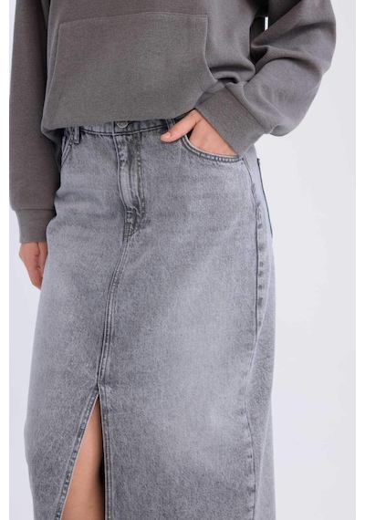 Defacto Long Fit Yırtmaçlı Cepli Uzun Boy Jean Etek D1375AX24AU Gri