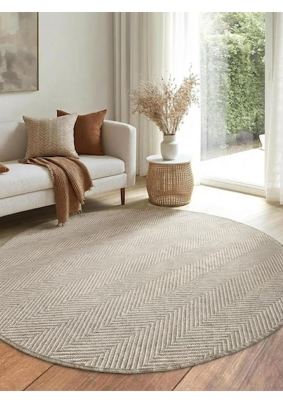 Yuvarlak Sisal Elit 1002 Gri Hasır Görünümlü Modern Salon Oturma Odası Dört Mevsim Halı Bej Bej