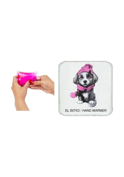Kırmızı Bereli Köpek Cep Sobası,el Isıtıcı,sıcak Su Torbası Pvc 10x9,5cm Beyaz