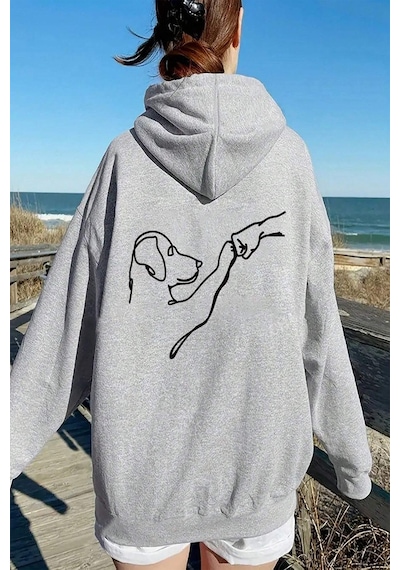Uyguntarz Can Dostum Baskılı Oversize Sweatshirt Gri
