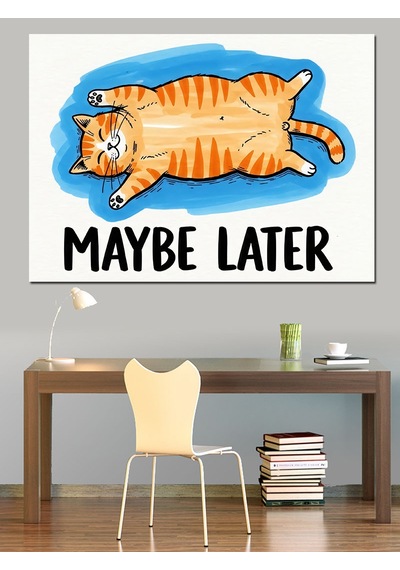 Ahşap Tablo Maybe Later Tembel Kedi Figürü