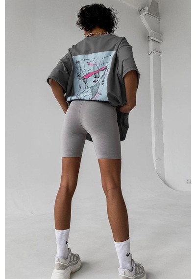 Füme Baskılı Oversize Tişört Mg1491