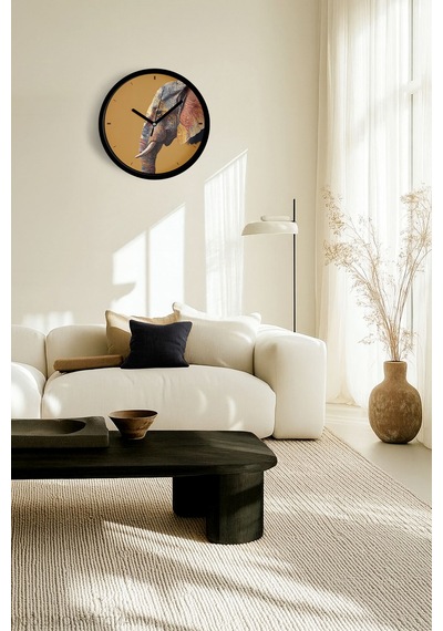 Fil Desenli Modern Duvar Saati - 25cm - Önü Camlı Siyah Kasa - Sessiz Mekanizma-jh1083 Siyah