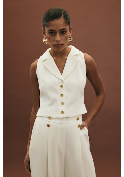 Sateen Eva Yelek - Ekru-136983 Ekru