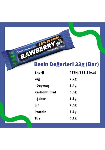 Rawberry %25 Protein Glutensiz Kuruyemiş Bar 15 x 33 G