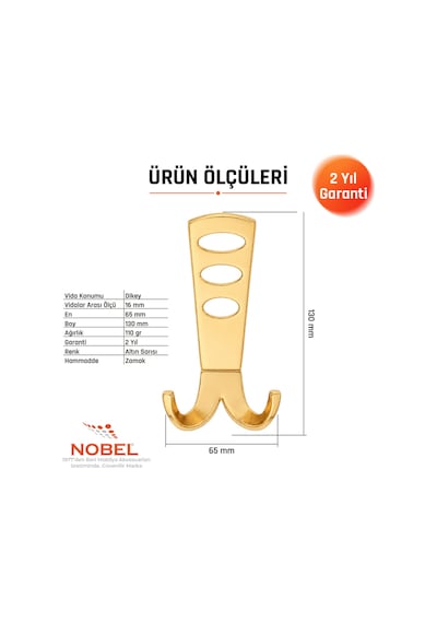 Seylan Portmanto Askısı, Metal Vestiyer Askısı, Altin, Duvar Ve Dolap Askılığı 5'li Set Vidalı Altın
