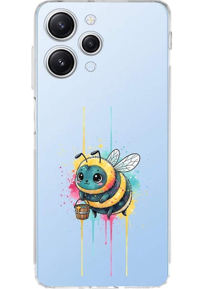 Redmi 12 İle Uyumlu Splash Arı Tasarımlı Şeffaf Silikon Kılıf Şeffaf