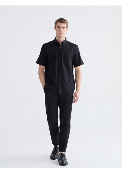 Lcwaıkıkı Classic Siyah Regular Fit Keten Karışımlı Erkek Gömlek
