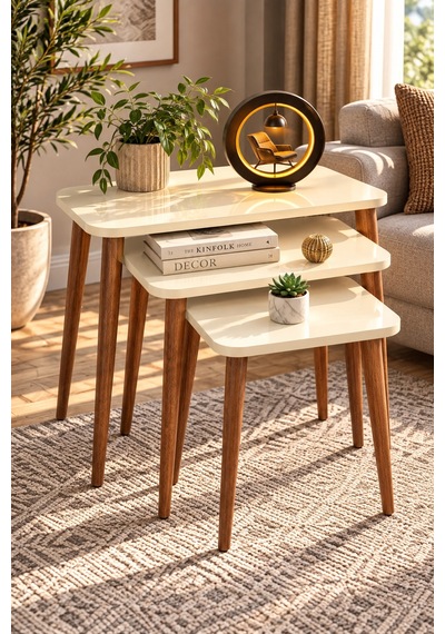 Odera Mermer Desenli Orta Sehpa Ve Zigon Sehpa 4'lü Set Ahşap Torna Ayaklı Modern Salon Sehpası Diğer