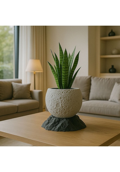 Ay Yüzeyi Desenli Saksı - 3d Baskı Dekoratif Tasarım